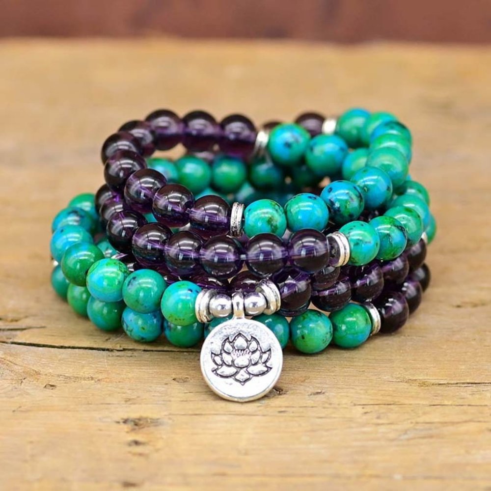 Natural Amethyst 108 Mala Beads Prayer Women Necklace Meditation Bracelet Gifts